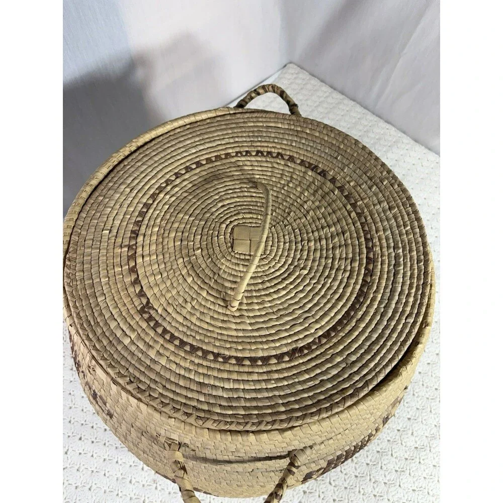 Large Native American Tohono O’odham Papago Style Basket With Lid 15” X 18”